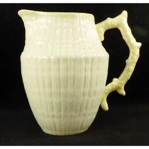 Vtg Irish Belleek Pottery Pitcher Limpet Shell Design Cream & Pale Yellow 5.5"